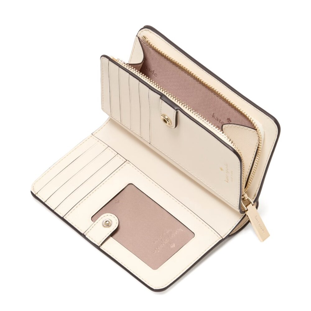 New Kate Spade Lena Colorblock Medium Compact Bifold Wallet Light Sand Multi - Picture 2 of 3